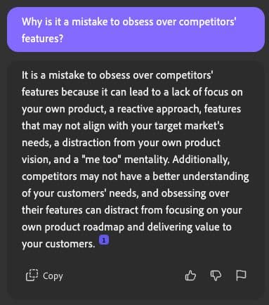 Adobe Acrobat AI Assistant explains why product teams should not obsess over competitors' features