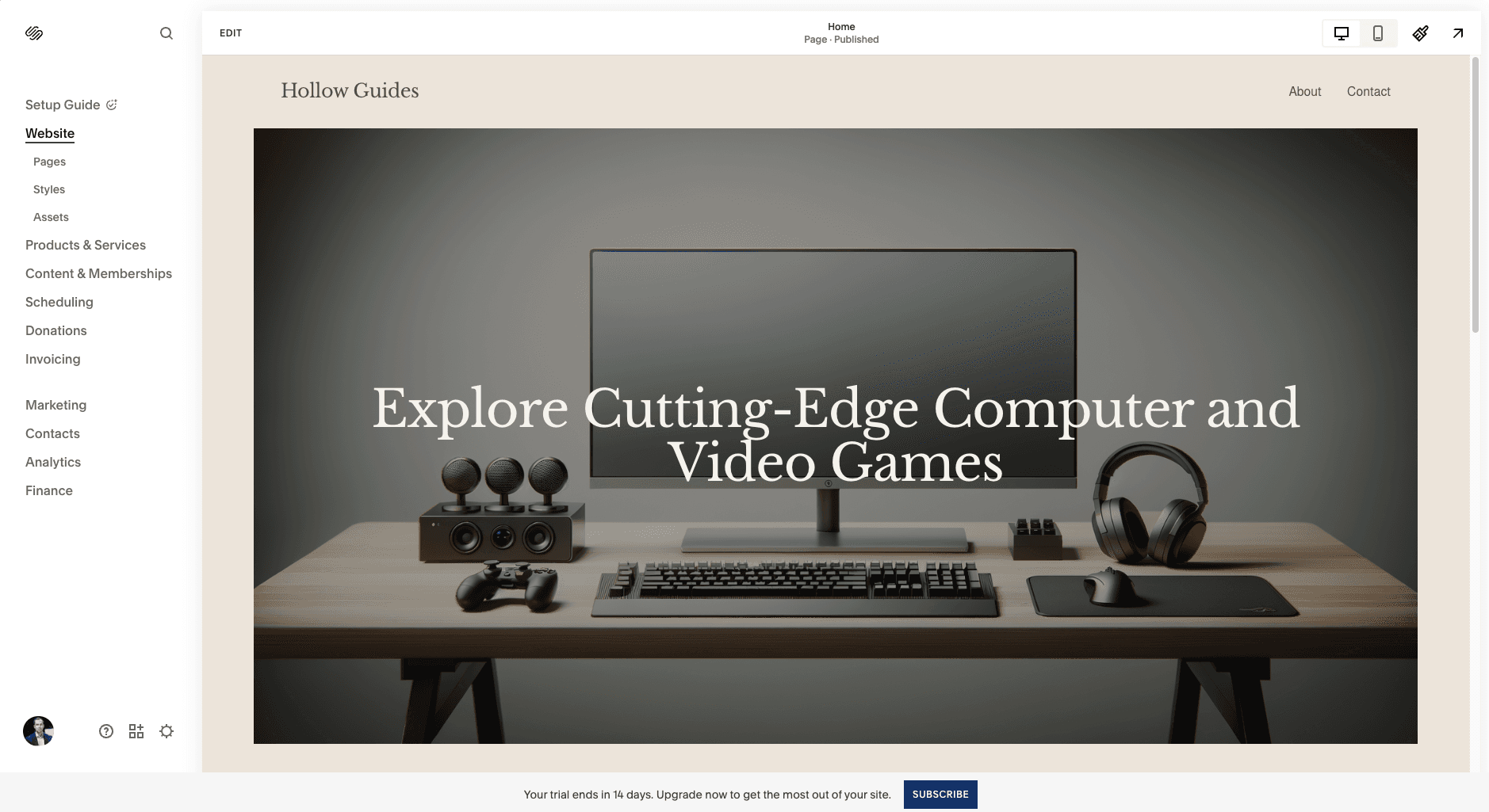 Editoren til Squarespace