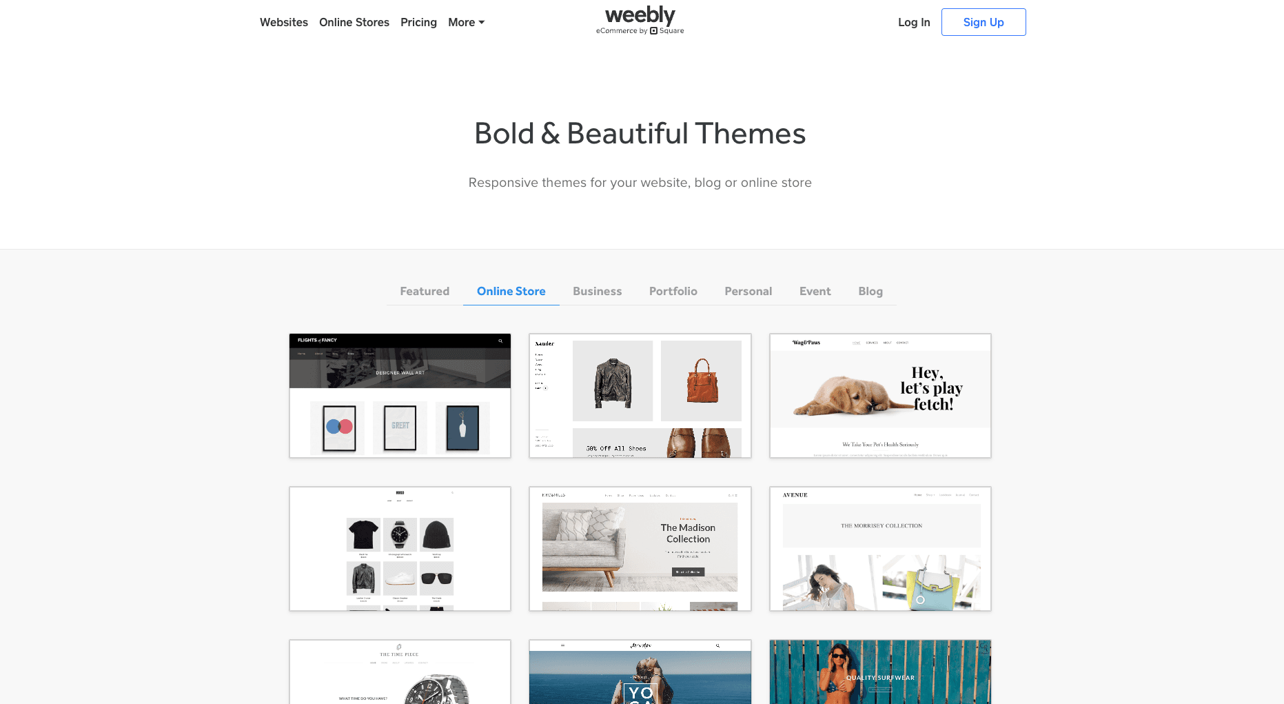 E-commerce temaer på Weebly