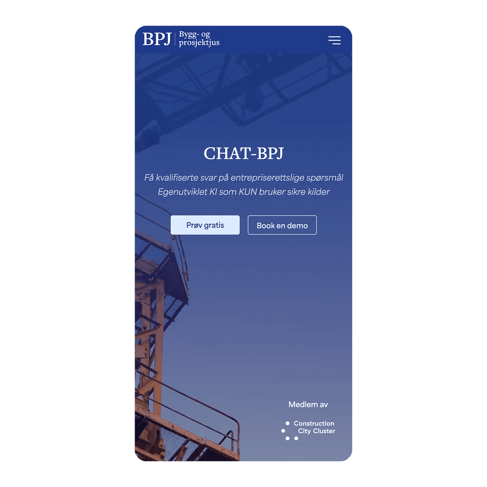 Mobilvisning av landingssiden til ChatBPJ