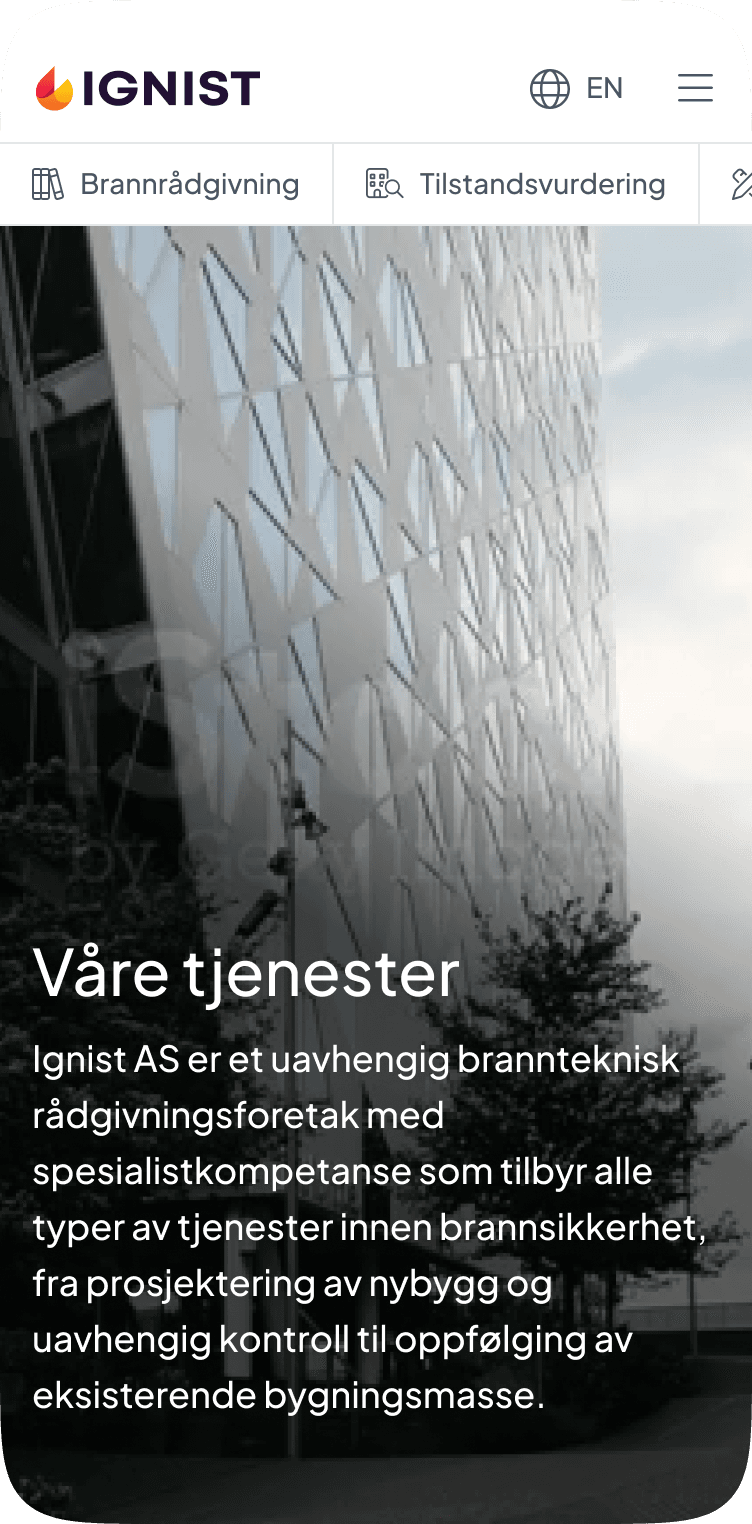 Ignists tjenester vist på mobil