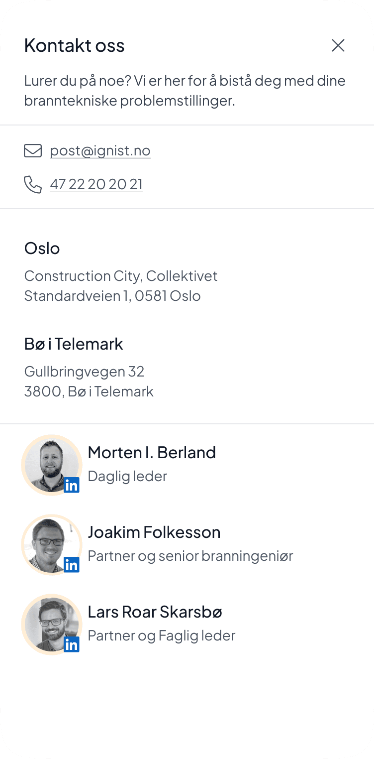 Ignists kontaktside vist på mobil
